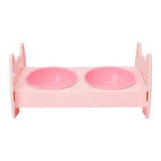 Tigela Dupla para Cães, Tigela Dupla de Plástico Antiderrapante Com Antiderramamento para Cães Grandes e Médios e Cães ou Gatos Pequenos (Rosa)