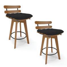 Kit 02 Banquetas Giratória Costela Base Madeira Preto