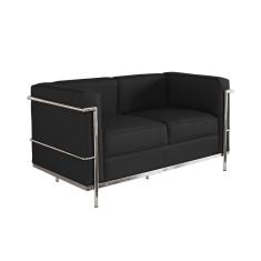 Sofa Le Corbusier De 2 Lugares Cromado Em Sintético Preto Cor Preto