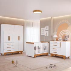 Quarto Bebê Retrô Completo com Guarda Roupa 4 Portas Berço Mini Cama C