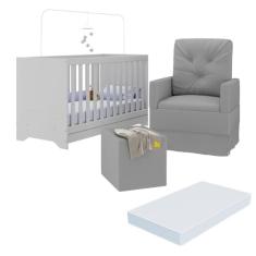 Berço 3 em 1 com Colchão Poltrona Amamentação e Puff Multimóveis Mp4160 Branco/cinza