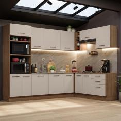 Armário de Cozinha Completa de Canto 479cm Rustic/Crema Agata Madesa 01