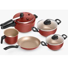 Conjunto De Panelas Vermelho Antiaderente Gran Tulipa 5 Peças Patolux