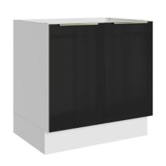 Balcão Madesa Lux 80 cm 2 Portas - Branco/Preto, Branco/Preto