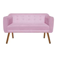 Namoradeira 02 Lugares Julia Suede Rosa Bebê Pés Palito Castanho D'Rossi