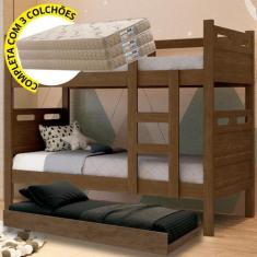Treliche Beliche com Cama Auxiliar e 03 Colchões D20 Completa - Barret
