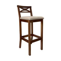 Banqueta Alta X Estofada 38 x 103 Cm Ilha Encosto Madri Madeira Maciça Castanho Suede Bege CCS