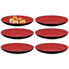 Kit 6 Pratos Redondo Raso 20cm Melamina/Plastico Para Petiscos E Sushi