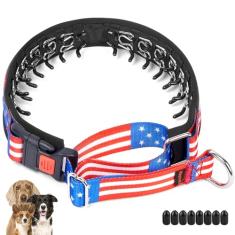 Mayerzon Coleira Martingale com garras para cães, coleira antipuxão com bandeira americana para cães pequenos, médios e grandes, coleira de beliscar engraçada ajustável para cães com fivela para