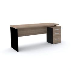 Mesa Pé Painel Com Gaveteiro 3 Gavetas Pe40 Em Mdp 164 X 60 Cm Noce Naturalle Base Preta