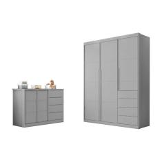 Quarto Infantil Bebê Pérola Cômoda e Guarda Roupa Cinza