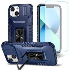 Wanyuexes Capa para iPhone 12 Mini, capa para iPhone 13 Mini com protetor de tela de vidro temperado e capa de câmera deslizante, suporte giratório para carro, capa à prova de choque para iPhone 12