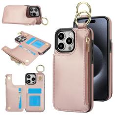 Capa carteira para iPhone 11 Pro Max, 3 compartimentos para cartão, 1 bolso com zíper, suporte de fecho magnético com suporte de anel à prova de choque com bloqueio de RFID para iPhone 11 Pro Max