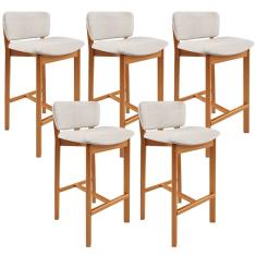 Kit 05 Banquetas Alta Para Cozinha Sala de Jantar Bar Dara L02 Linho Cru - Lyam Decor