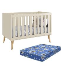 Berço Americano Theo Pés Madeira Natural com Colchão D18 - Reller Móveis