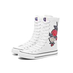 Tênis feminino de lona de cano alto com cadarço moderno e casual para meninas, Branco - 03, 38