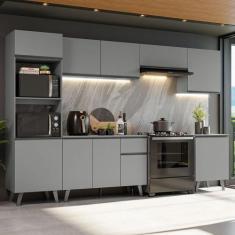 Armário de Cozinha Completa 320cm Cinza Nice Madesa 01, Cinza