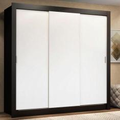 Guarda Roupa Casal Madesa Lyon 3 Portas de Correr 2 Gavetas, Preto/Bra