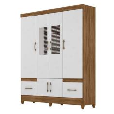 Guarda Roupa 6 Portas com Espelho MS912 Naturale Branco 912026 Moval