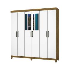 Guarda Roupa R22 6 Portas 2 Gavetas Com Espelho e Pés Carioca Móveis - Cinamomo Branco
