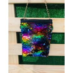 Bolsa Paetês Transversal Alça Dourada Fechamento Com Ziper 7006 - LIU,