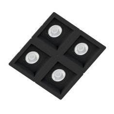 Spot Quadruplo Embutir Quadrado Recuado Preto Para Mini Dicróica Gu10 