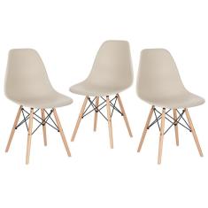 Kit 3 Cadeiras Charles Eames Eiffel Dsw Com Pés De Madeira Clara Nude