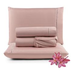 Jogo de Lençol Micro Percal Queen 300 Fios 4 Peças - Santos e Luan, Ro