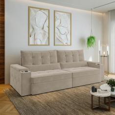 Sofá Retrátil Reclinável 4 Lugares 280cm Porta Copos e USB Embaúba Ext
