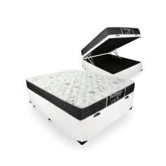 Cama Box Baú casal 138 Tecido Sintético Branco Com Colchão com Molas - Prodormir Sleep Black - Probel 63x138x188