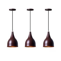 Kit 3 Lustre Pendente Gota Marrom Alumínio Decorações