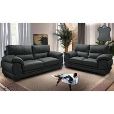 Conjunto Sofá de Couro Legítimo 3 e 2 Lugares Cama Inbox Don Arturo 2,26x1,76m Cinza