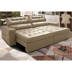 Sofá de Couro Legítimo Retrátil e Reclinável 2,75m Cama Inbox Vitalysoftgeld40 Bege