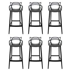 Kit - 6 X Banquetas Altas Masters Allegra - Preto