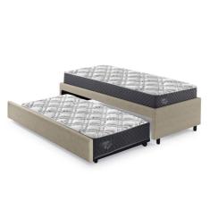 Bicama Box Solteiro 88x188cm Courino com Dois Colchões Adapto Molas Ensacadas Ecoflex Bege/Cinza