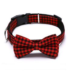 Love Dream Coleira de cachorro com gravata borboleta, macia e confortável de liberação rápida, coleira xadrez com gravata borboleta removível para cães pequenos, médios e grandes (xadrez