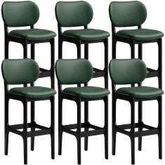 Kit 6 Banquetas Alta Betta Preto Facto Verde Musgo