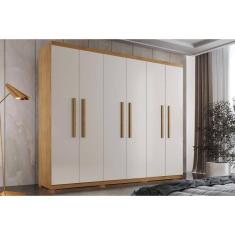 Guarda Roupa Solteiro 6 Portas e 2 Gavetas c/ Pés Espanha Naturale/Off White - Rufato