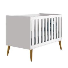 Berço Mini Cama Theo Retrô Branco Fosco Com Pés Amadeirado - Reller Móveis Branco Fosco