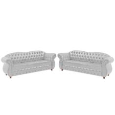 Dois Sofás Chesterfield Merlo 3 lugares 2M - Corano Branco / Decoração