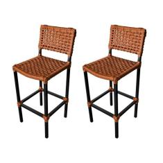 Kit 2 Banquetas Premiuim Assento Curvo França em Aluminio e Corda Naút