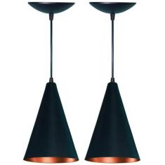 Kit 2 Lustres Pendente Cone em Alumínio  Preto Fosco e Cobre - Estillo