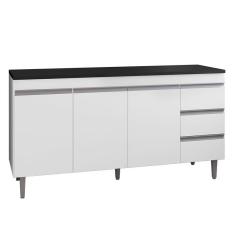 Balcão de Cozinha Andréia Branco com Tampo 160 cm Preto Fosco – ajl