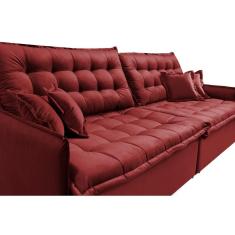 Sofá Sem Caixa Retrátil Reclinável 2,55m Cama Inbox Versátil De Pillow Top E Molas Velusoft Vermelho