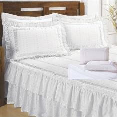 Kit Colcha Lese Noiva Casal Queen Com Jogo Lençol 11 Peças - Branca