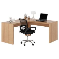 Mesa Para Escritório Em L Angular Me4116 Com Cadeira Diretor Tela Mesh Tok 3310 Amendoa