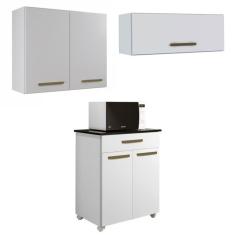 Conjunto Balcão 2 Portas 1 Gaveta E 2 Armários Aéreo Branco