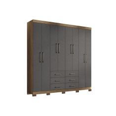 Guarda Roupa 8 Portas e 6 Gavetas c/ Pés Liverpool Jatobá/Grafite - Santos Andirá