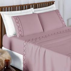 Jogo de Cama 300 Fios Bordado King Infinity 04 Peças - Frapê de Uva - 