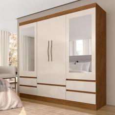 Roupeiro Casal Com Espelho 4 Portas Camilla Freijó/Off Premium - Móvei